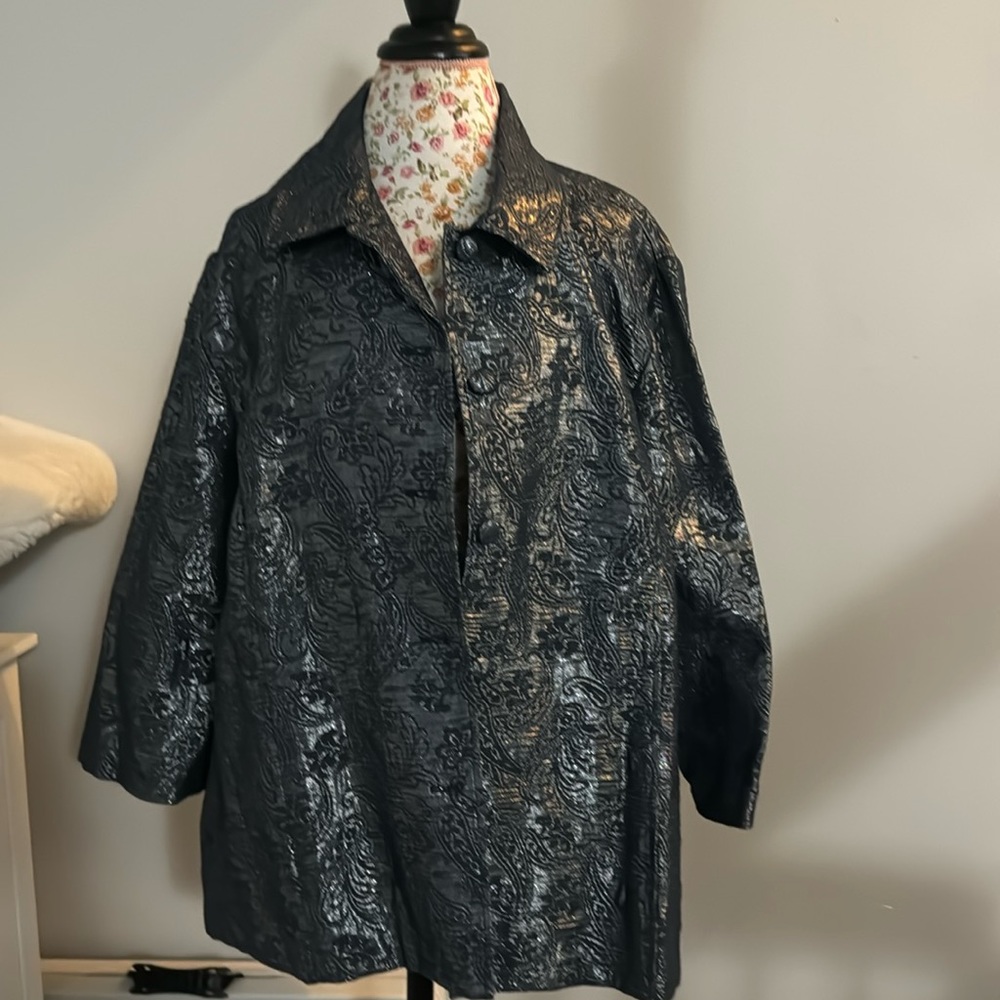 🆕NWOT* alfred dunner Metallic Silver & Blue Paisley Blazer/Jacket size 24W
